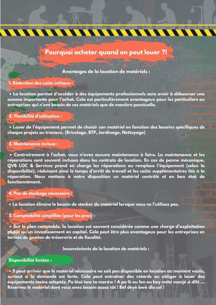 Outils pour particuliers à louer Guadeloupe